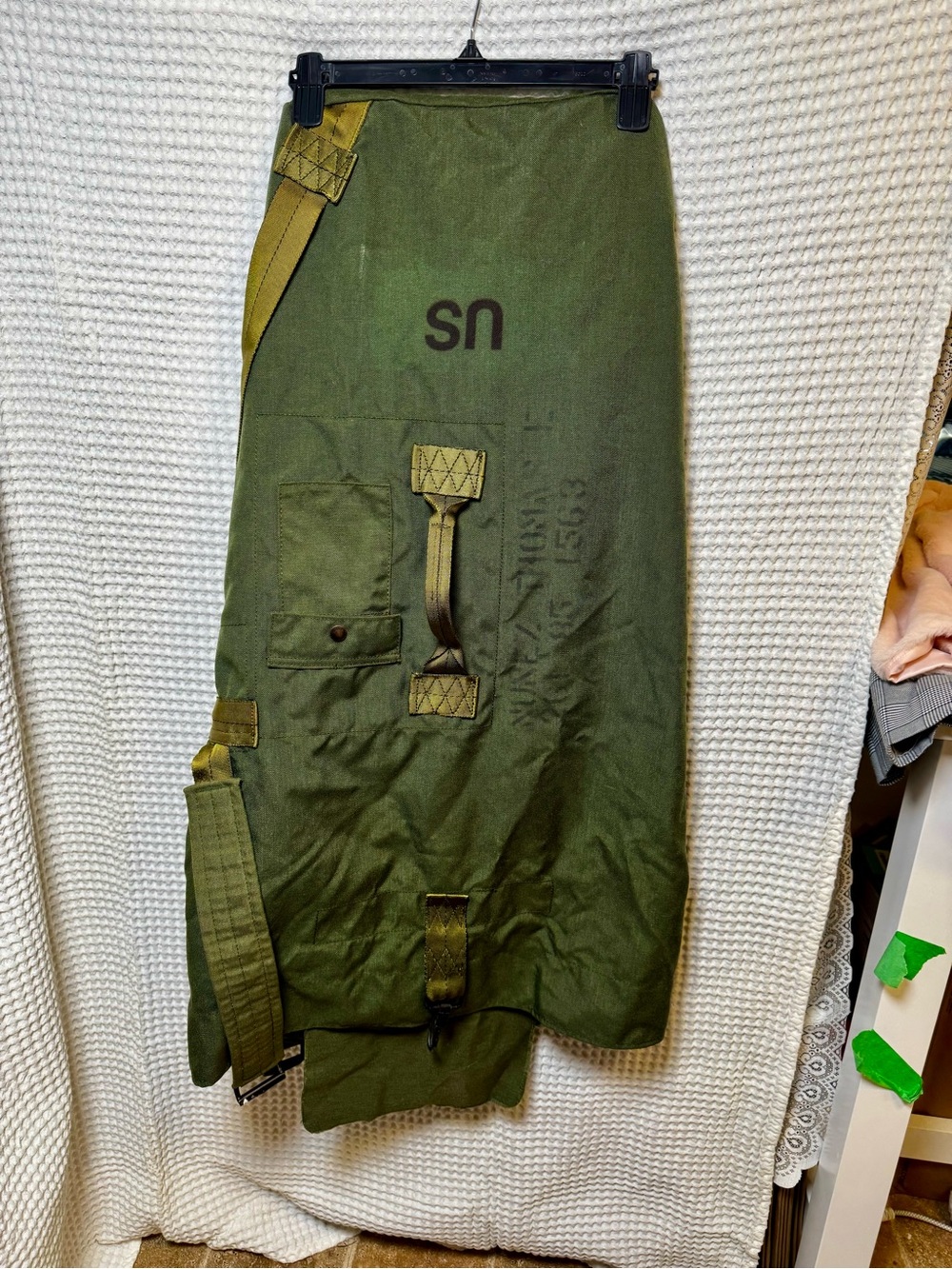 US Military Heavy Duty Named Stenciled Green Seabag Duffel Backpack Topload